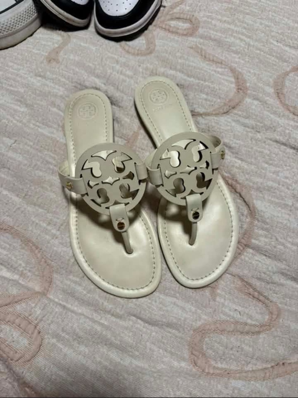 Tory Burch Ivory Miller Logo Thong Sandals